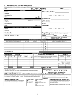 VICS Standard Bill of Lading Form