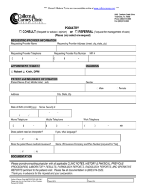 Podiatry Consult or Referral Form