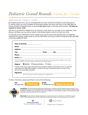 Pediatric Grand Rounds Credit Application