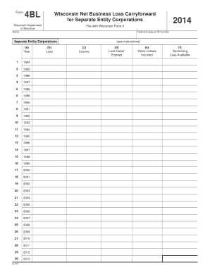 Wisconsin Form 4BL Net Business Loss Carryforward