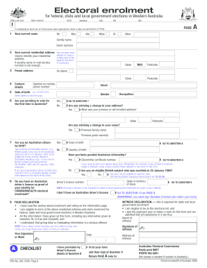 Electoral Enrolment Form for Western Australia