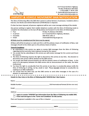 Harvest and Vehicle Movement Ban Notification Form