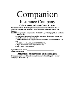 OSHA 300 Log Injury Reporting Form