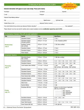 National Nurse Practitioner Symposium Registration Form