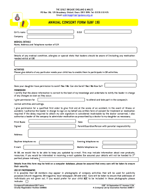Girls' Brigade Annual Consent Form