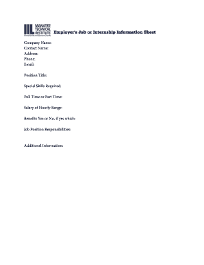 Employer Job or Internship Information Sheet