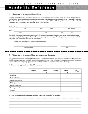 Academic Reference Form for Undergraduate Admissions