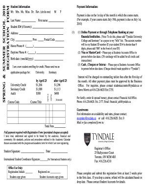 Tyndale University Registration Form