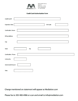 Credit Card Authorization Form