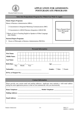 Application for Admission Postgraduate Programs