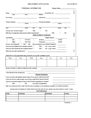 Employment Application Form IZ-281-B