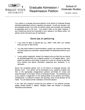 Graduate Admission Readmission Petition Form