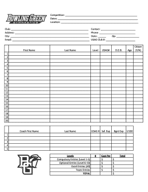 Gymnastics Competition Registration Form
