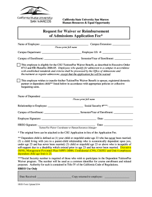 California State University Admissions Fee Waiver Request