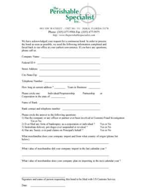 Continuous Bond Application Form