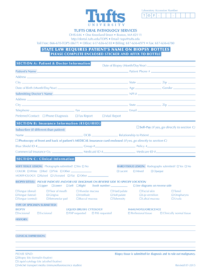 Tufts Oral Pathology Biopsy Form