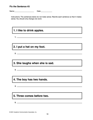 Fix the Sentence Worksheet