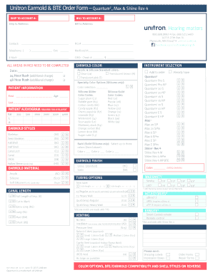 Unitron Earmold & BTE Order Form