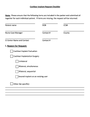 Cochlear Implant Request Checklist