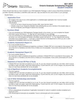 Ontario Graduate Scholarship Program Checklist