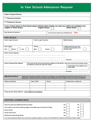 Welsh School Admission Request Form