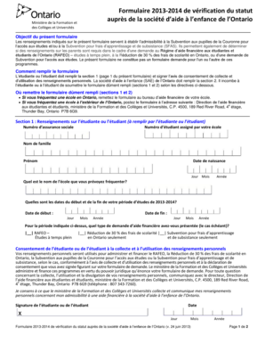 Formulaire 2013-2014 de vérification du statut auprès de la société d’aide à l’enfance de l’Ontario