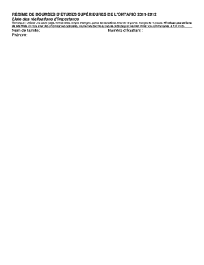 RÉGIME DE BOURSES D’ÉTUDES SUPÉRIEURES DE L’ONTARIO 2011-2012