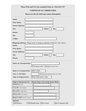 Corporate Kit Order Form