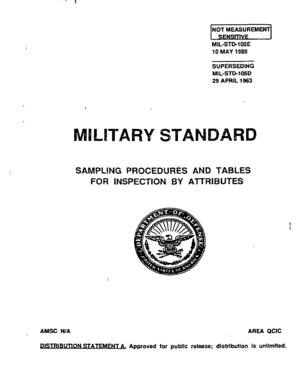 NOT MEASUREMENT MVF MILSTO1D5E 10 MAY 1989 SUPERSEDING MILSTD1D5D 29 APRIL 1963 MILITARY STANDARD SAMPLING PROCEDURES AND TABLES FOR INSPECTION BY AITRIBUTES I AMSC - quicksearch dla