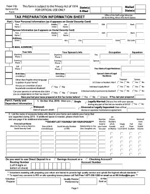 US Military Tax Preparation Information Sheet
