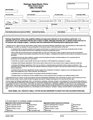 Pet Spay/Neuter Admission Form