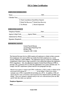 FICA Claim Certification Form