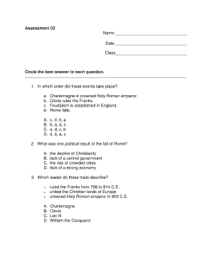 Medieval Europe History Assessment