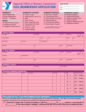 YMCA Membership Application Form