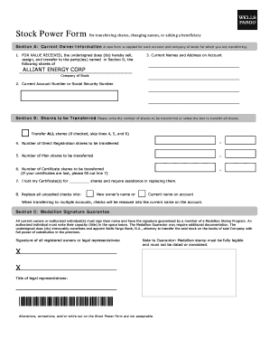 Stock Power Form for Share Transfer