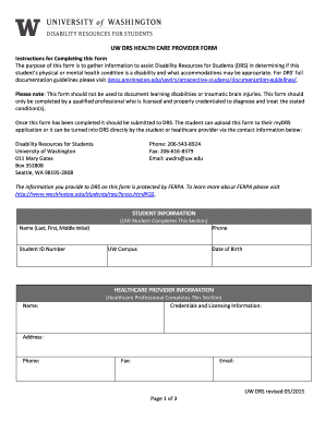 UW DRS Health Care Provider Form
