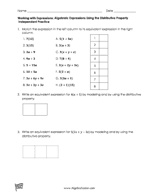 Algebraic Expressions Worksheet