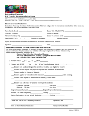 US Transfer Recommendation Form