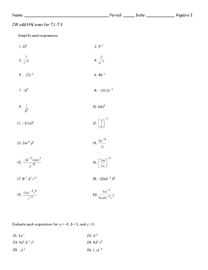Algebra I Homework and Classwork