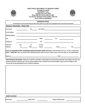 New Jersey Open Public Records Act Request Form