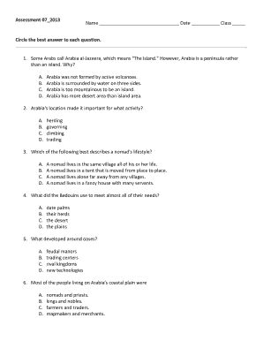 Arabia Geography Assessment Form