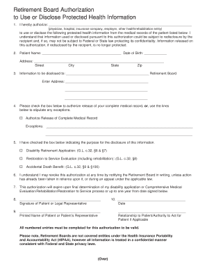 Retirement Board Authorization to Use or Disclose Protected Health Information