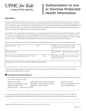 UPMC for Kids HIPAA Authorization Form