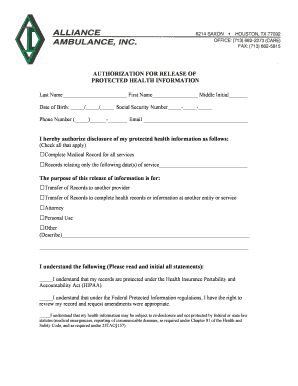 Authorization for Release of Protected Health Information