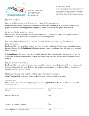 HIPAA Form for Alpha Pediatrics