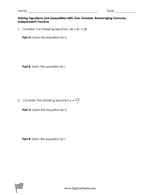 Algebra Worksheet