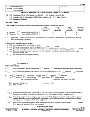 California Spousal Partner or Family Support Order Attachment