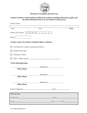 Disclosure of Academic Records Form