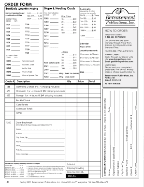 Order Form for Bereavement Publications