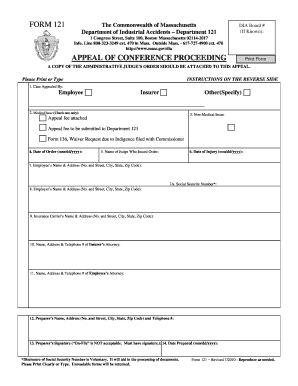 Massachusetts Appeal of Conference Proceeding Form 121